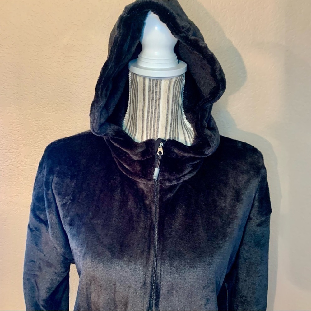 NWT Velour Hoodie Sweatshirt Medium 8/10 Black Super Soft w/ Thumbholes 1/4 Zip - Picture 2 of 16